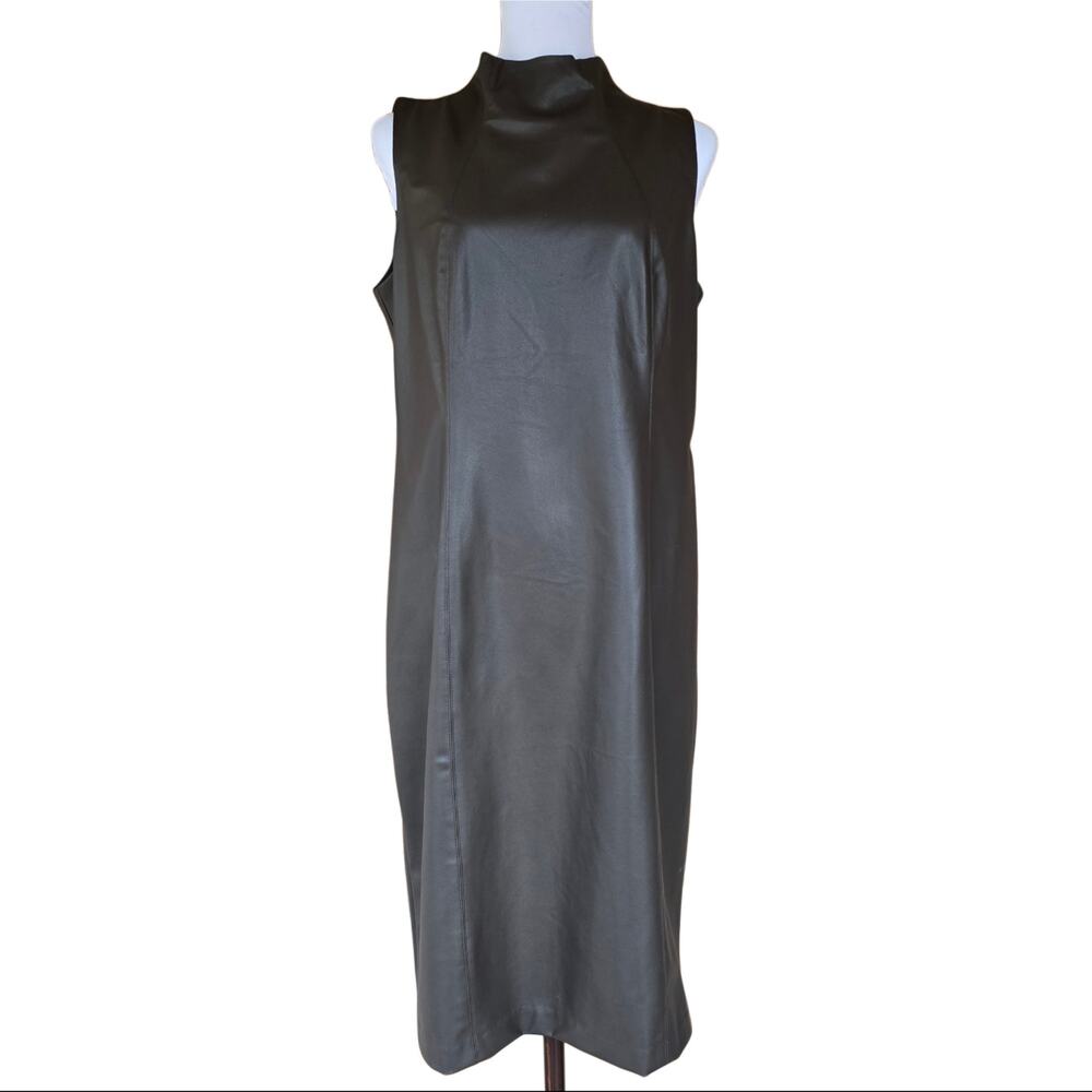 J. McLaughlin Delmar Dress Stretch Faux Leather Size Large Brown High Mock Neck